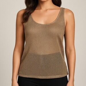 Atoir All I Am Metallic Sheer Tank Top‎ Cinnamon Gold Mesh Scoop Neck Popover